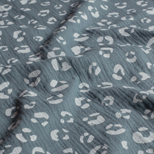 Baumwoll Musselin Leopard stahlblau