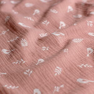 Baumwoll Musselin Vögel hell mauve