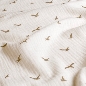 Baumwoll Musselin Vögel offwhite