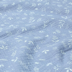 Baumwoll Musselin Blätter babyblau