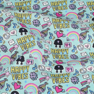 Baumwolle Popeline Trolls Happy Vibes hellblau