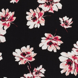 Viskose Nylon Krepp Blumen schwarz