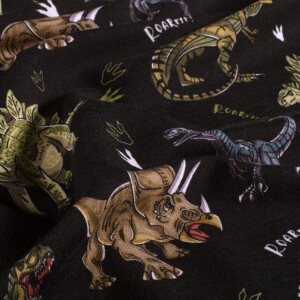 Sweat/French Terry angeraut Digitaldruck Dinos schwarz