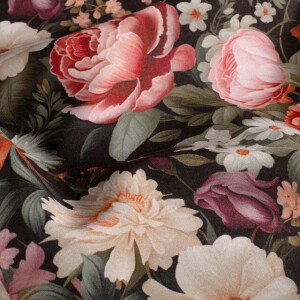 Softshell Digitaldruck Blumen schwarz