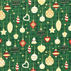 Baumwolle Weihnachten Kugeln grün/gold