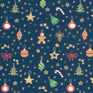 Baumwolle Weihnachten Kugeln marine/gold