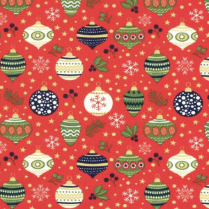 Sweat/French Terry Weihnachten Kugeln rot/gold