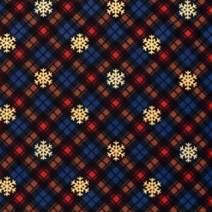Flanell Stoff Foliendruck Weihnachten Karos marine/gold