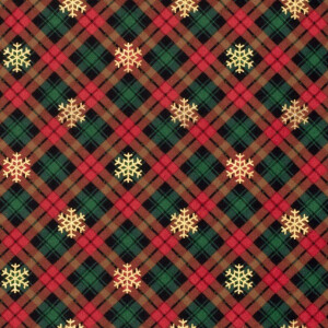 Flanell Stoff Foliendruck Weihnachten Karos rot/gold