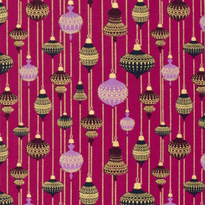 Baumwolle Weihnachten Kugeln magenta/gold