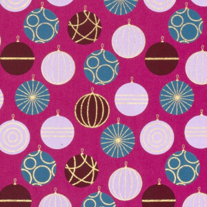 Baumwolle Weihnachten Kugeln magenta/gold
