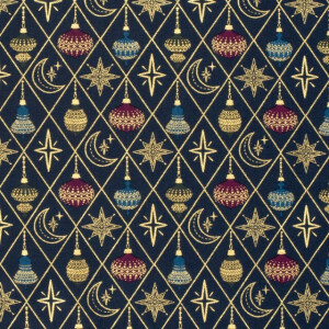 Baumwolle Weihnachten Kugeln marine/gold