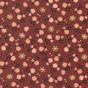 Baumwolle Weihnachten Rosen weinrot/gold