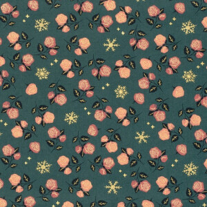 Baumwolle Weihnachten Rosen khaki grün/gold