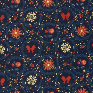 Baumwolle Weihnachten Blumen marine/gold