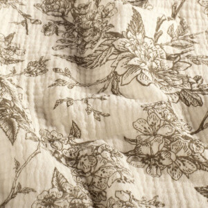 Baumwoll Musselin Blumen und Vögel taupe grau
