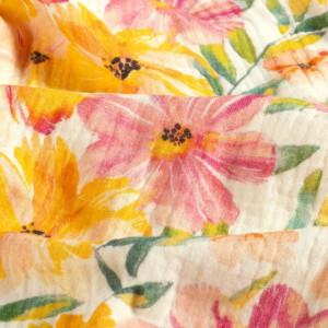 Baumwoll Musselin Digitaldruck Blumen offwhite