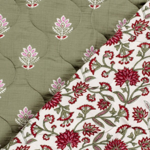 Stepp musselin abstrakt/blumen khaki grün