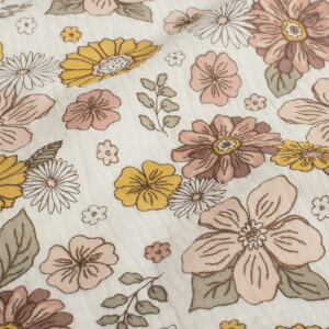 Baumwoll Musselin Blumen offwhite