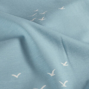 Baumwolljersey Vögel babyblau
