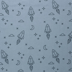 Flanell bedruckt raketen babyblau