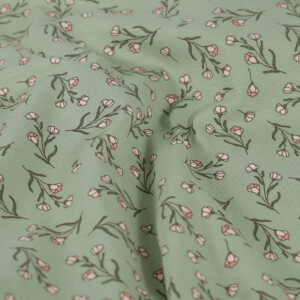 Baumwolljersey Blumen khaki grün