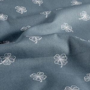 Baumwolle popeline kleeblätter stahlblau