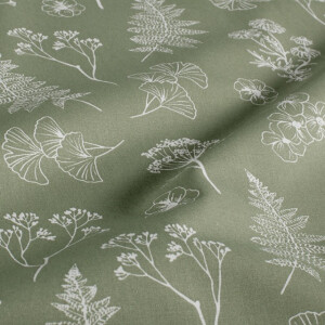 Baumwolle popeline blumen olivgrün