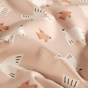 Baumwolle popeline vögel altrosa