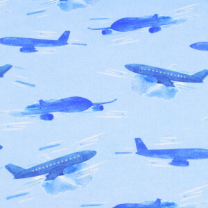 100x150 cm sweat/french terry Digitaldruck Flugzeuge hellblau Blooming Fabrics