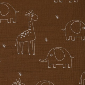 Baumwoll Musselin Giraffen und Elefanten braun