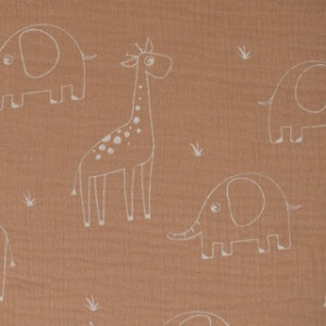 Baumwoll Musselin Giraffen und Elefanten terra rosa