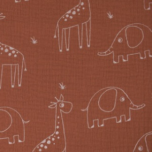 Baumwoll Musselin Giraffen und Elefanten rotbraun