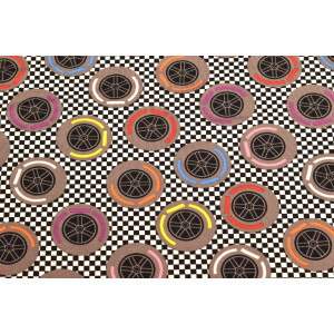 100x150 cm Baumwolljersey Reifen auf Finish Fahne schwarz/weiß/multicolor