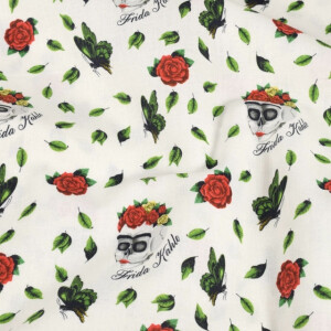 Baumwolle Popeline Frida Khalo Rosen weiß