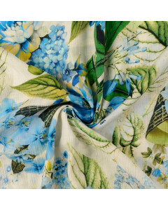 Viskose popeline crushed digitaldruck blumen blau