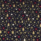 50x140 cm baumwolle christmas schneeflocken, sterne, bäume marine/gold