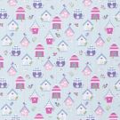 Baumwolle popeline vogelhäuser hellblau