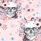 Baumwolljersey digitaldruck totenköpfe mit blumen hellrosa