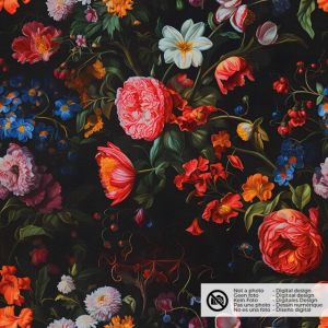 Samt stoff digitaldruck blumen schwarz