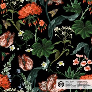 Samt stoff digitaldruck blumen schwarz