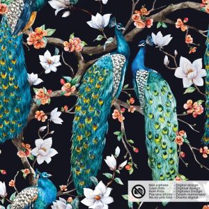 Samt stoff digitaldruck pfauen schwarz