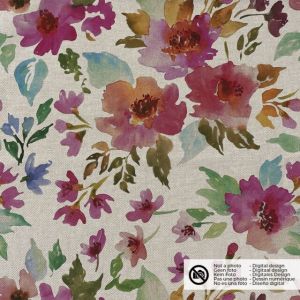 Dekostoff leinen-optik digitaldruck blumen beige/rosa