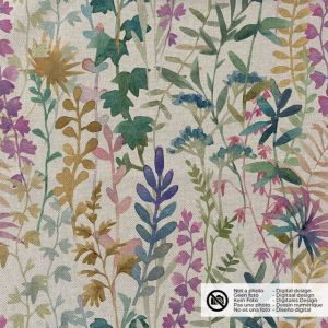 Dekostoff leinen-optik digitaldruck blumen beige/multicolor
