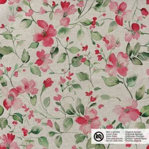 Dekostoff leinen-optik digitaldruck blumen beige/fuchsia