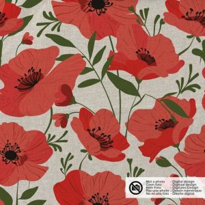 Dekostoff leinen-optik digitaldruck blumen beige/rot