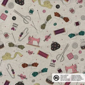 Dekostoff leinen-optik digitaldruck nähzubehör beige