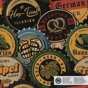 Dekostoff leinen-optik digitaldruck kronkorken schwarz