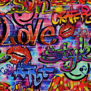 Sweat/french terry digitaldruck graffiti multicolor