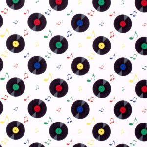 Kostümstoff musikplatten weiß